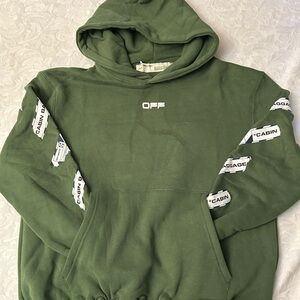 Off-White Olive Hoodie with Sleeve Accents